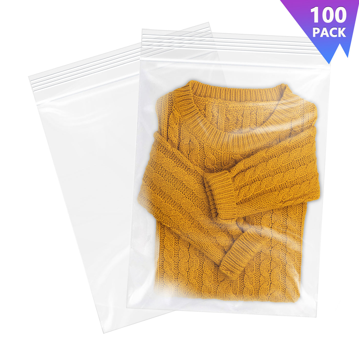 12" x 18" Zip Poly Bags 2 Mil Reclosable Plastic Zip Lock Bags