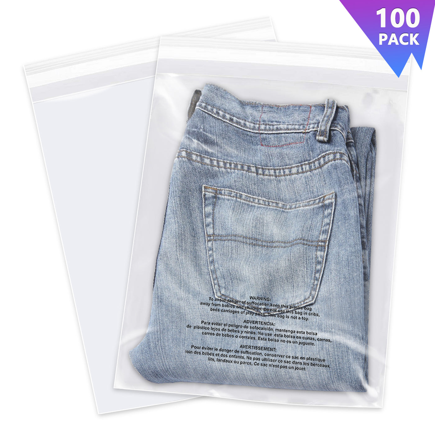 iMailer 10" x 13" Self Seal 1.6 Mil Clear Plastic Poly Bags with Suffocation Warning