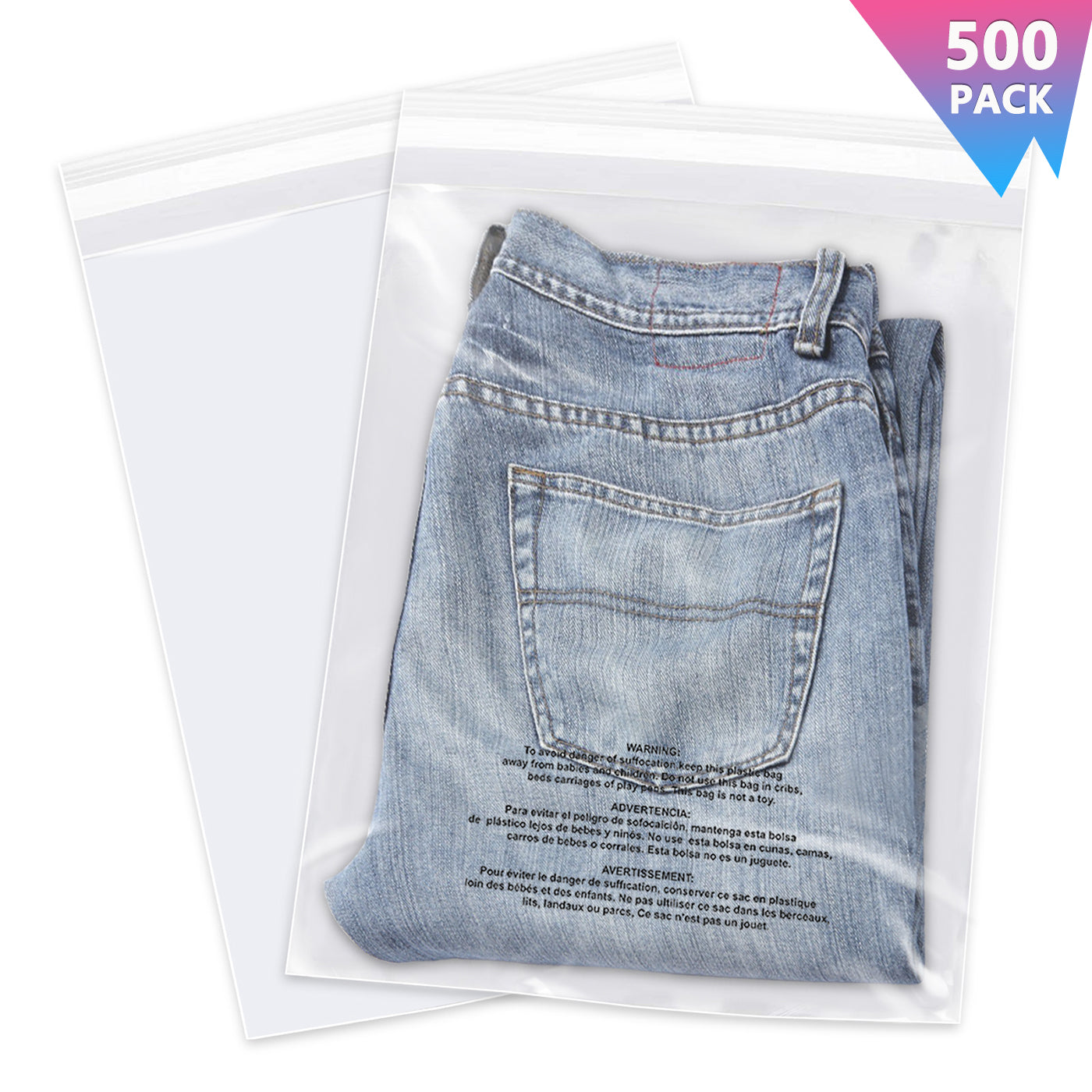 iMailer 10" x 13" Self Seal 1.6 Mil Clear Plastic Poly Bags with Suffocation Warning