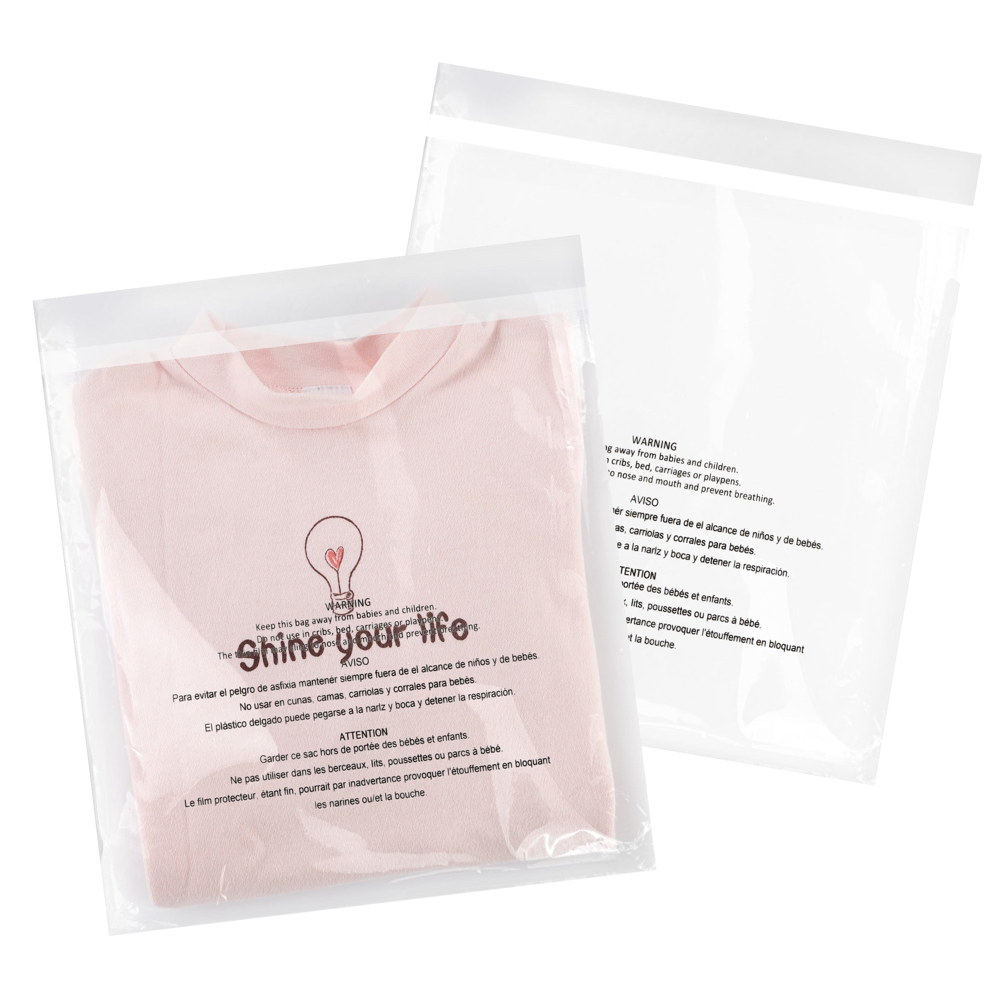 20 Pack 10x13 Inch Clear Plastic Bags With Suffocation Warning - 1.6 Mil Self Seal Poly Bags