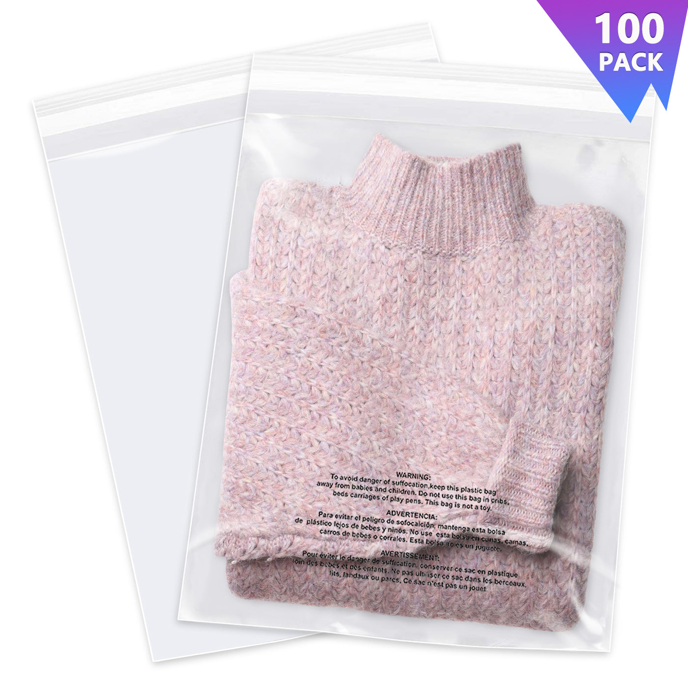 Imailer 12" x 15" Self Seal 1.6 Mil Clear Plastic Poly Bags with Suffocation Warning