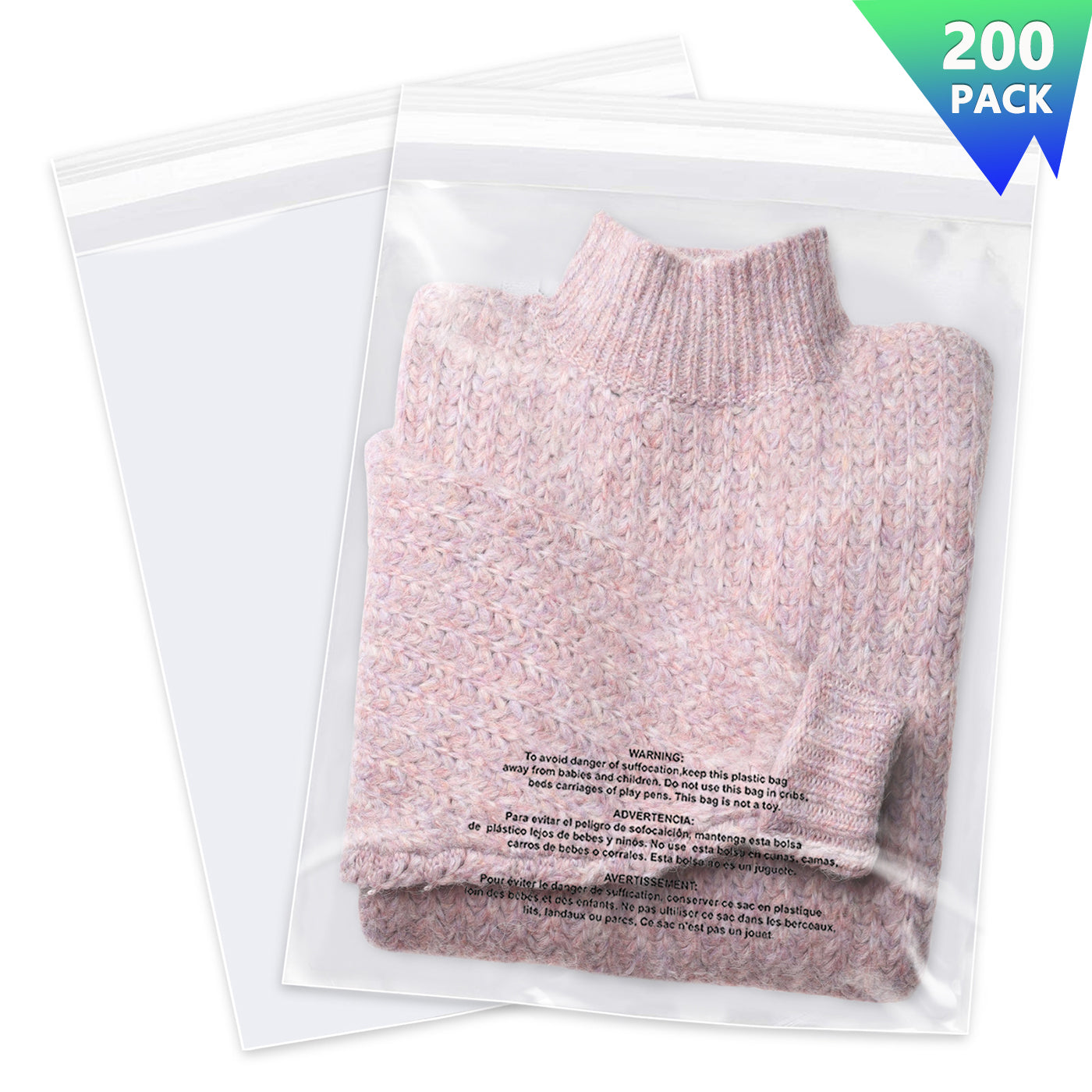 Imailer 12" x 15" Self Seal 1.6 Mil Clear Plastic Poly Bags with Suffocation Warning