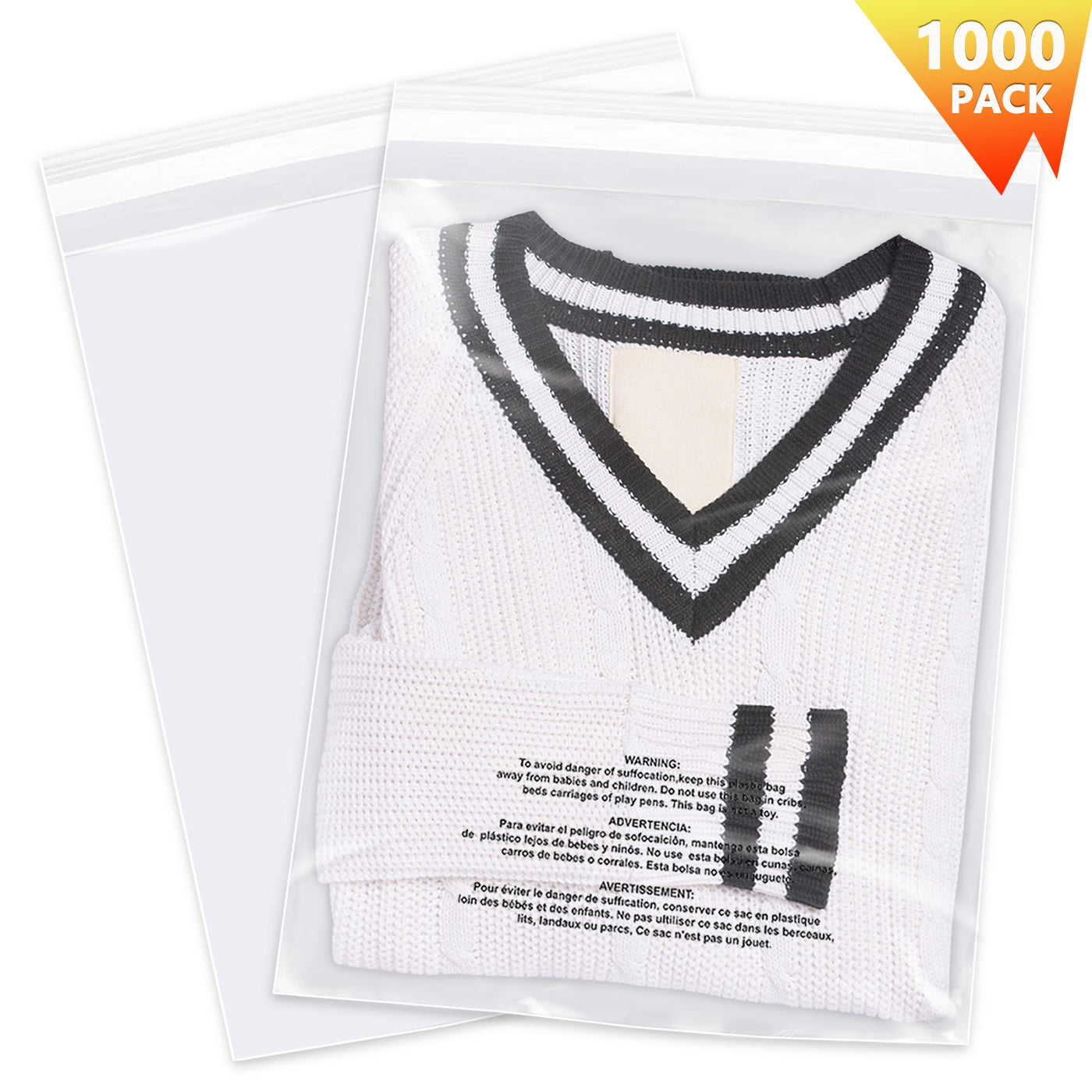 Imailer 13" x 15" Self Seal 1.6 Mil Clear Plastic Poly Bags with Suffocation Warning