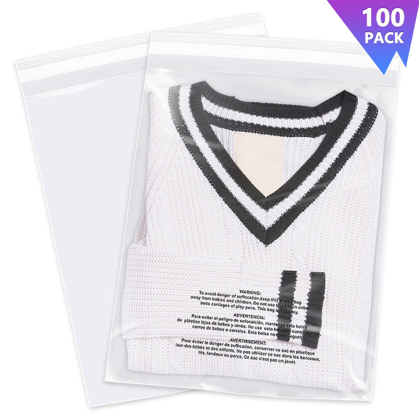 Imailer 13" x 15" Self Seal 1.6 Mil Clear Plastic Poly Bags with Suffocation Warning