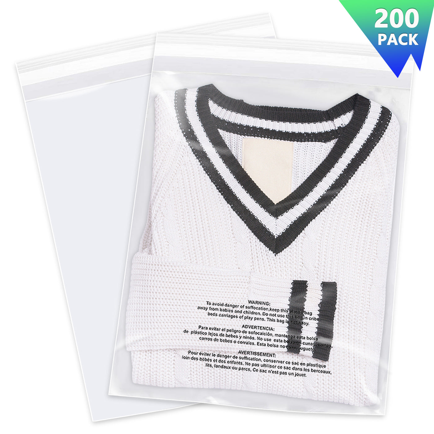 Imailer 13" x 15" Self Seal 1.6 Mil Clear Plastic Poly Bags with Suffocation Warning