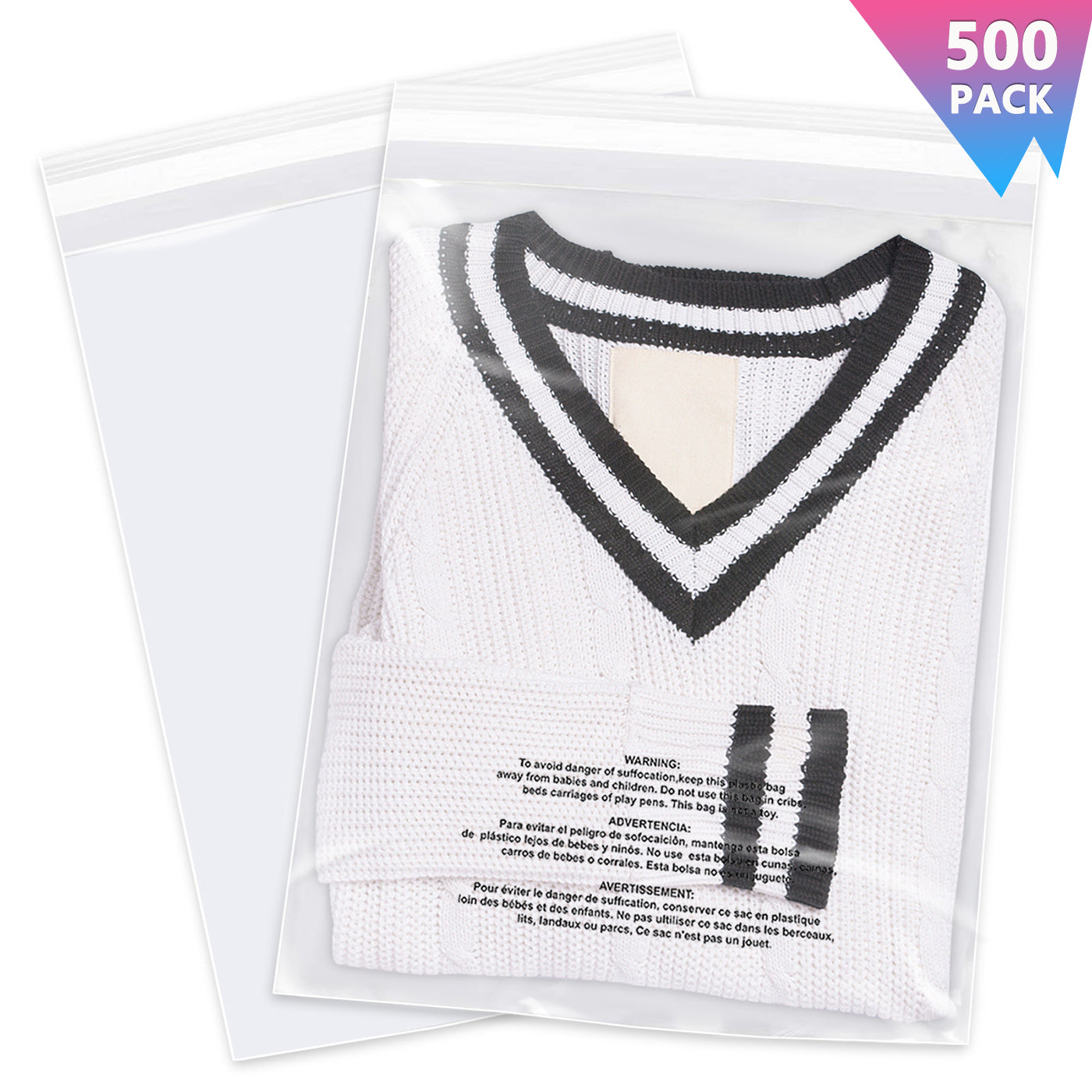 Imailer 13" x 15" Self Seal 1.6 Mil Clear Plastic Poly Bags with Suffocation Warning