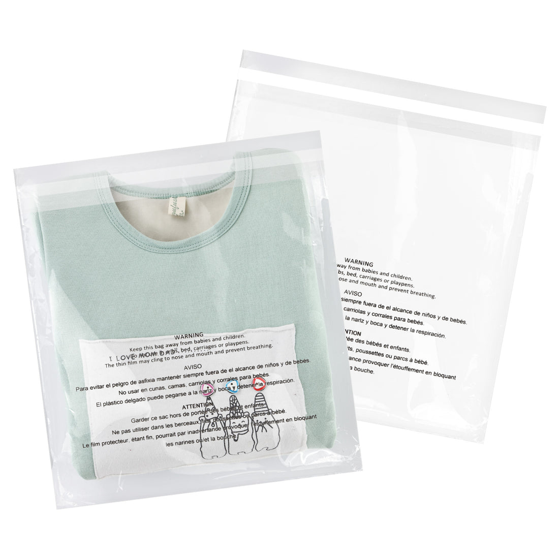 Resealable Suffocation Warning Bags-Clear Apparel bags 1000 pack