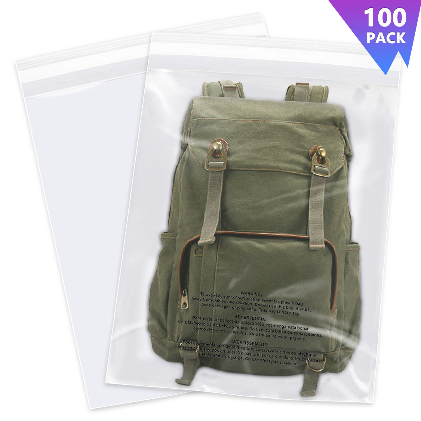 Imailer 14" x 20" Self Seal 1.6 Mil Clear Plastic Poly Bags with Suffocation Warning