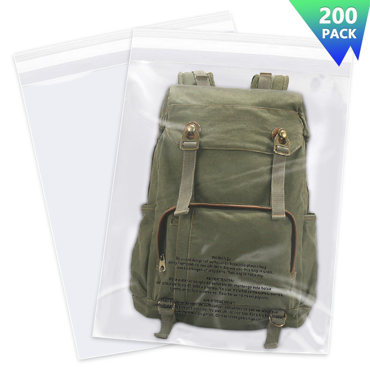 Imailer 14" x 20" Self Seal 1.6 Mil Clear Plastic Poly Bags with Suffocation Warning