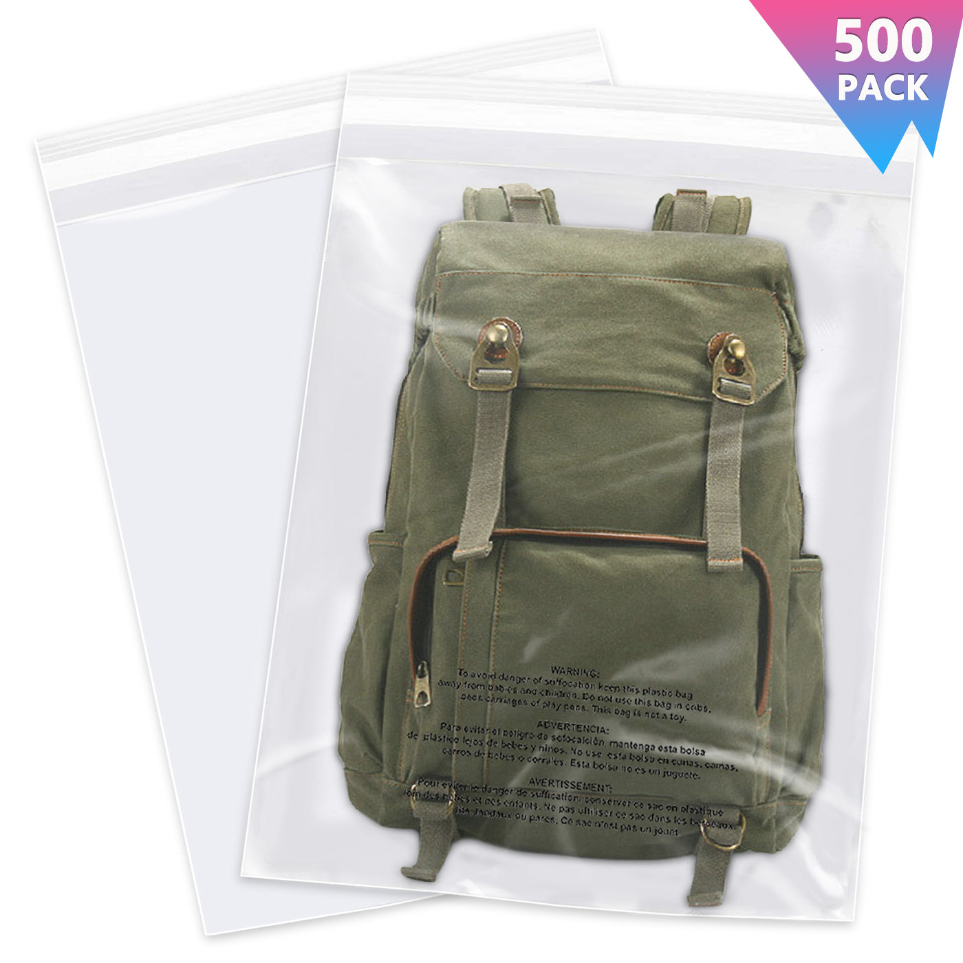 Imailer 14" x 20" Self Seal 1.6 Mil Clear Plastic Poly Bags with Suffocation Warning