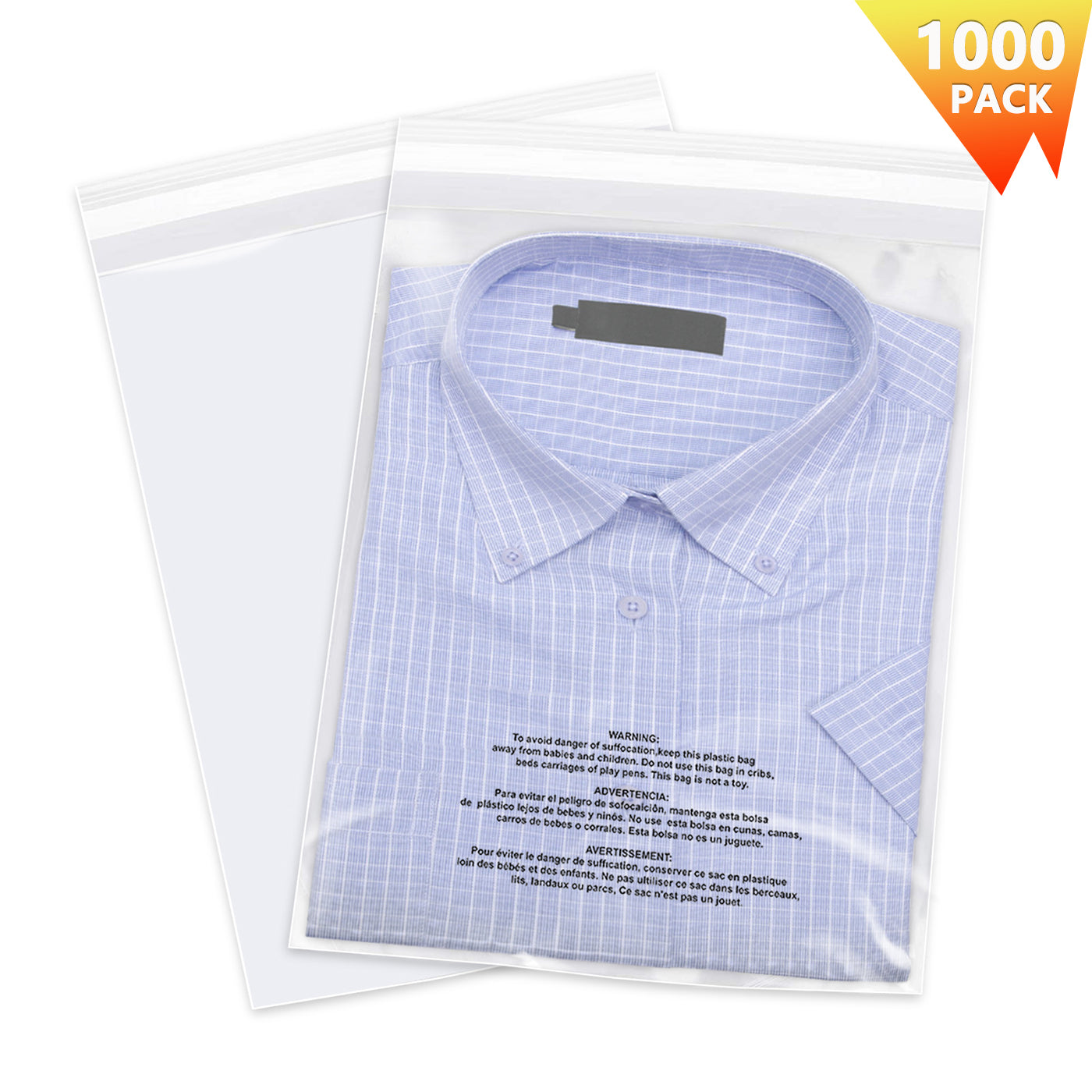 iMailer 8" x 10" Self Seal 1.6 Mil Clear Plastic Poly Bags with Suffocation Warning