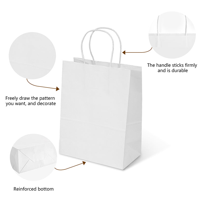Imailer White Kraft Paper Bags 8x4.25x10.5 Inch 100Pcs Gifts Bags Party Bags Shopping Bags