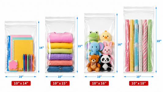 10" Wide | Reclosable Clear Zip Lock Bags 100 Pack, 2 Mil, Multiple Sizes