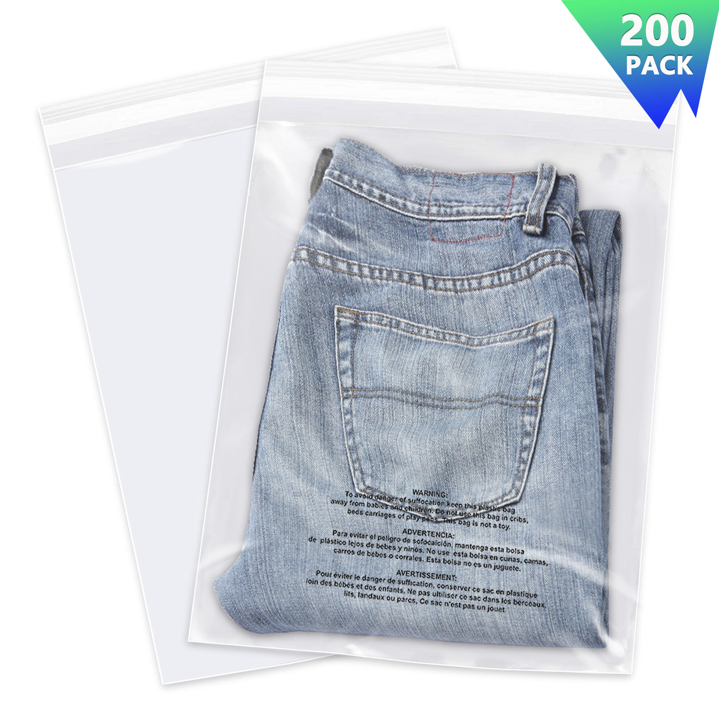 iMailer 10" x 13" Self Seal 1.6 Mil Clear Plastic Poly Bags with Suffocation Warning