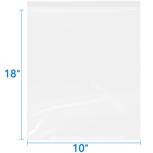 10" x 18" Durable 2 Mil Clear Zip Bags Resealable 100 Pack