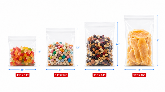 11" Wide | Reclosable Clear Zip Lock Bags 100 Pack, 2 Mil, Multiple Sizes