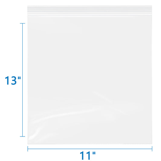 2 Mil 11" x 13" Resealable Clear Poly Zip Bags 100 Pack