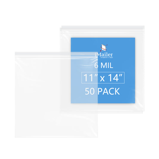 6 Mil 11" x 14" Heavy-Duty Zip Bags 50 Pack Reusable