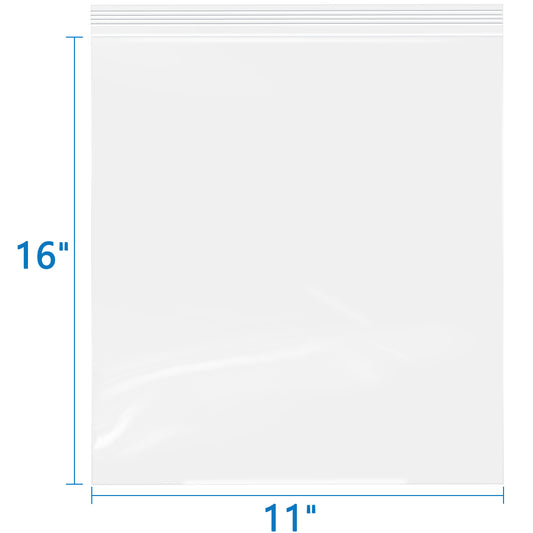 2 Mil 11" x 16" Clear Resealable Zip Bags 100 Pack