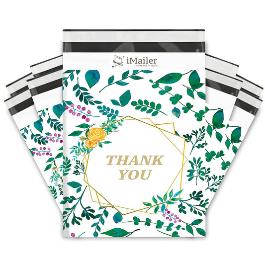 Imailer Poly Mailer Envelope Gold Thank You Leaf Mailing Shipping Package Bags-Self Seal