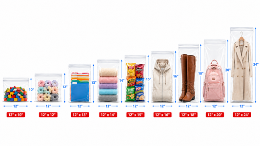12" Wide | Reclosable Clear Zip Lock Bags 100 Pack, 2 Mil, Multiple Sizes