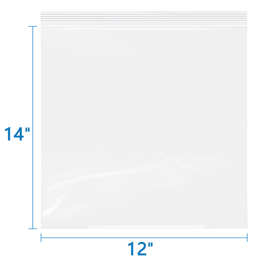 2 Mil 12" x 14" Clear Resealable Zip Bags 100 Pack