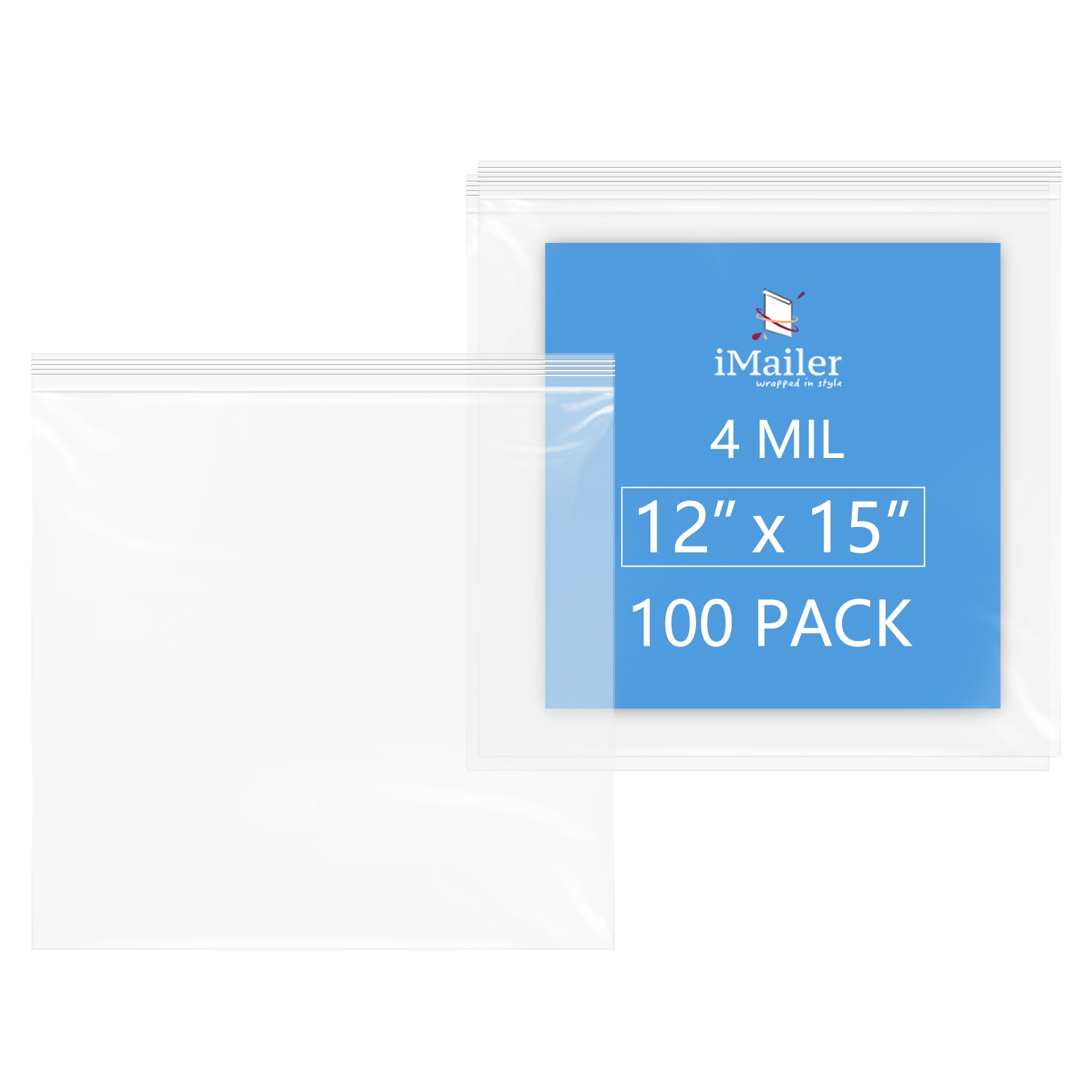 4 Mil 12" x 15" Zip Poly Bags 100 Pack Durable Reusable