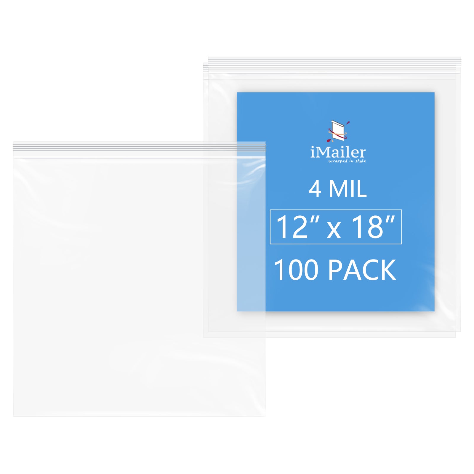4 Mil 12" x 18" Durable Zip Poly Bags 100 Pack Reusable