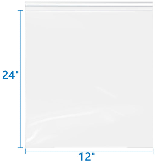 12" x 24" 2 Mil Resealable Clear Zip Bags 100 Pack