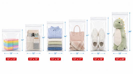 13" Wide | Reclosable Clear Zip Lock Bags 100 Pack, 2 Mil, Multiple Sizes