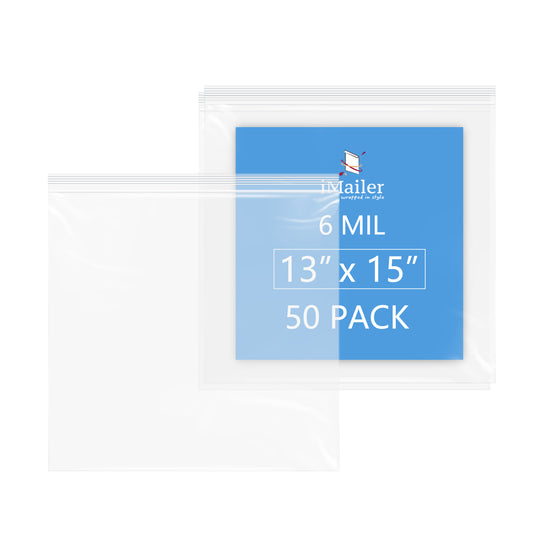6 Mil Heavy Duty Resealable Zip Bags 13" x 15" 50 Pack