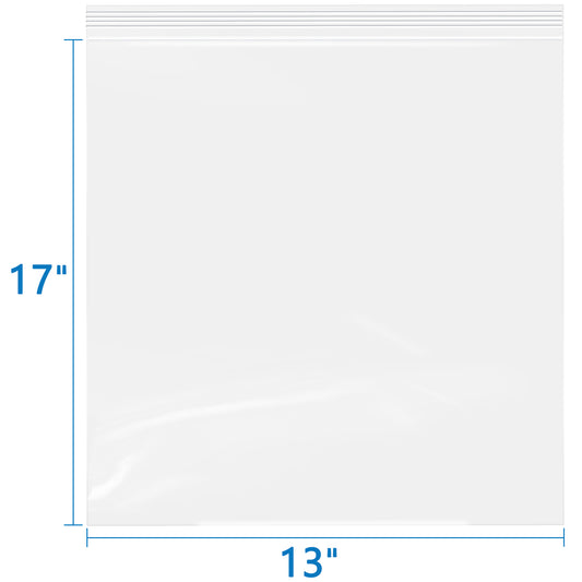 13" x 17" Resealable Clear 2 Mil Zip Bags 100 Pack