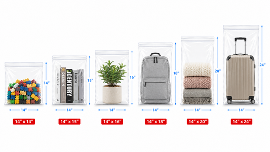 14" Wide | Reclosable Clear Zip Lock Bags 100 Pack, 2 Mil, Multiple Sizes