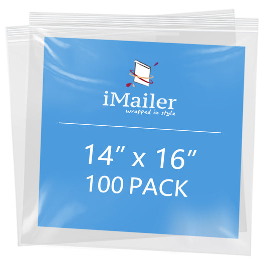 14" x 16" Resealable Clear 2 Mil Zip Bags 100 Pack