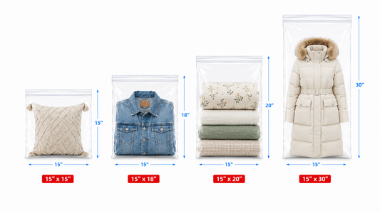 15" Wide | Reclosable Clear Zip Lock Bags 100 Pack, 2 Mil, Multiple Sizes