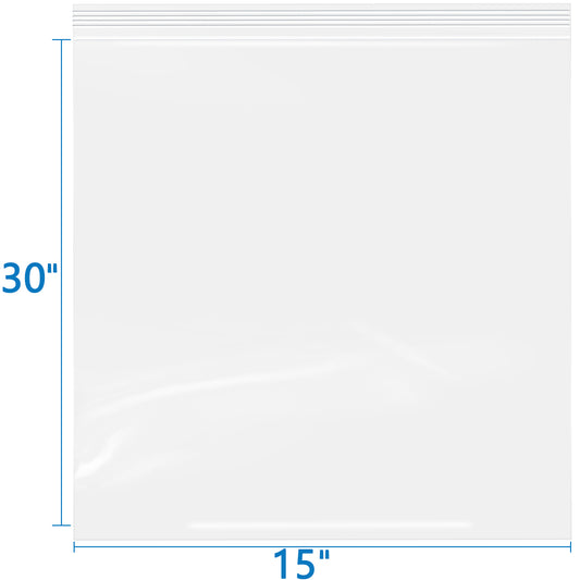 2 Mil 15" x 30" Clear Resealable Zip Bags, 100 Pack