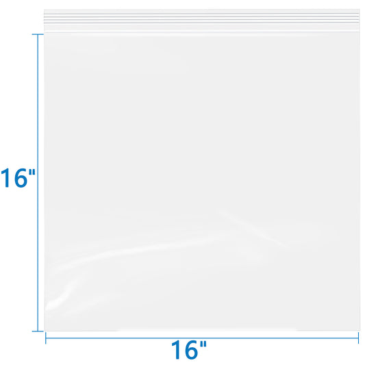 2 Mil 16" x 16" Clear Resealable Zip Top Bags – 100 Count