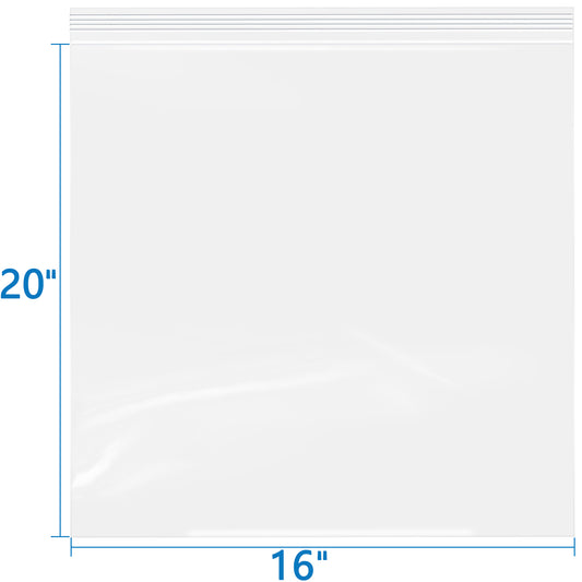 2 Mil 16" x 20" Clear Resealable Zip Bags – 100 Count
