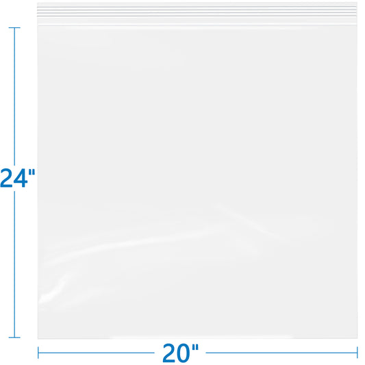 2 Mil 20" x 24" Resealable Clear Zip Top Bags 50 Count