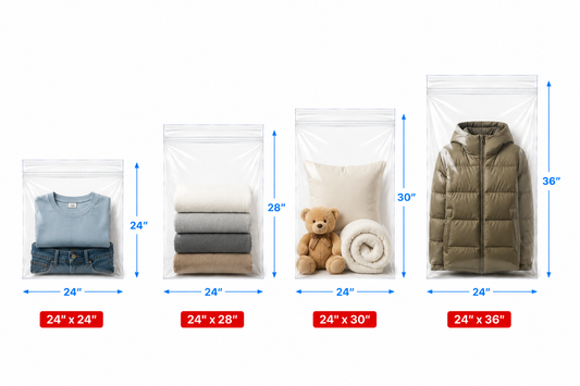 24" - 30" Wide | Reclosable Clear Zip Lock Bags 50 Pack, 2 Mil, Multiple Sizes