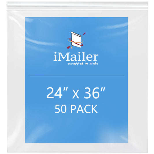 2 Mil 24" x 36" Clear Resealable Zip Plastic Bags 50 Pack