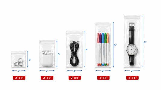 2" Wide | Reclosable Clear Zip Lock Bags 500 Pack, 2 Mil, Multiple Sizes