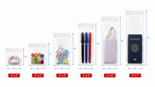 3" Wide | Reclosable Clear Zip Lock Bags 500 Pack, 2 Mil, Multiple Sizes