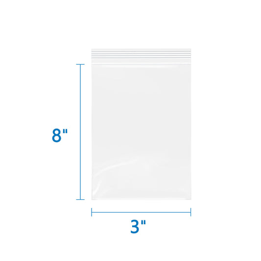 3" x 8" 2 Mil Reusable Zip Lock Bags 500 Pack