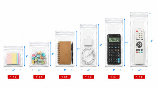 4" Wide | Reclosable Clear Zip Lock Bags 500 Pack, 2 Mil, Multiple Sizes