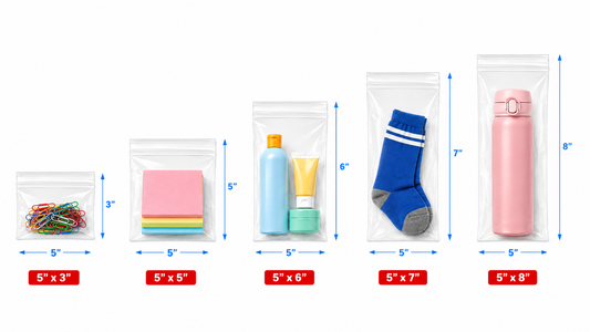5" Wide | Reclosable Clear Zip Lock Bags 500 Pack, 2 Mil, Multiple Sizes