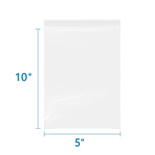 5" x 10" 2 Mil Clear Resealable Plastic Zip Lock Bags