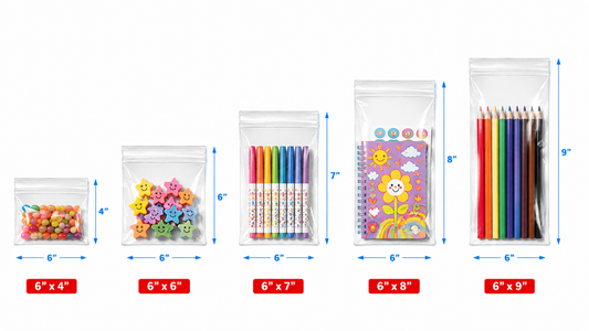 6" Wide | Reclosable Clear Zip Lock Bags 500 Pack, 2 Mil, Multiple Sizes
