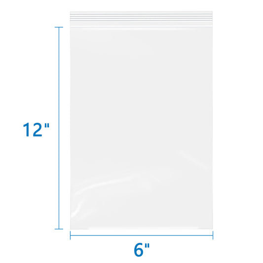 6" x 12" 2 Mil Clear Resealable Zip Bags 500 Pack