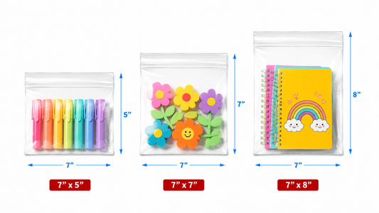 7" Wide | Reclosable Clear Zip Lock Bags 200 Pack, 2 Mil, Multiple Sizes